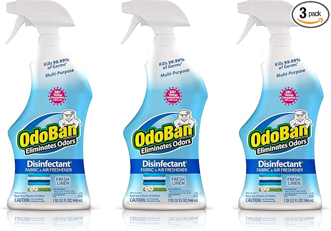 OdoBan Ready-to-Use Disinfectant and Odor Eliminator, Set of 3 Spray Bottles, 32 Ounces Each, Fresh Linen Scent