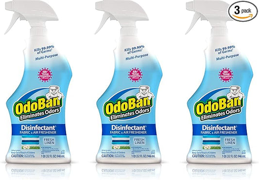 OdoBan Ready-to-Use Disinfectant and Odor Eliminator, Set of 3 Spray Bottles, 32 Ounces Each, Fresh Linen Scent