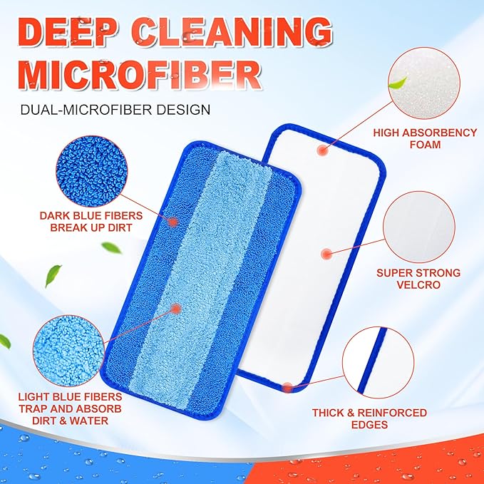 DR DAPPER Reusable Wet Jet Pads Compatible with Swiffer WetJet Mop, 4 Pack Wet Jet Refills, Reusable Wet Pads, Microfiber Mop Pad Refills for Floor Mopping and Cleaning, Wet & Dry Use Refills, Blue