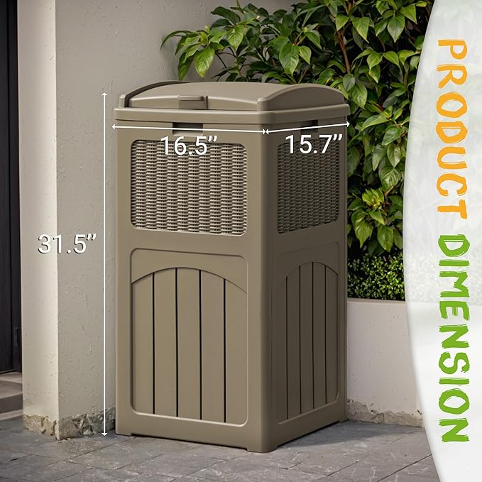 YESHOMY 2 Pack Outdoor Trash Can with Lid, Garbage Bins for Garden, Porch, Home and Kitchen, Coffee