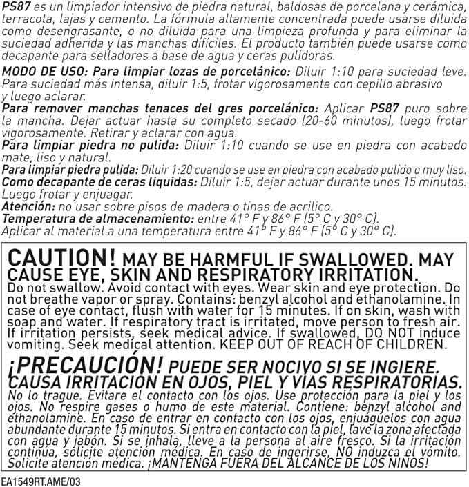 FILA Heavy Duty Cleaner PS87 1 QT, Stain Remover Grease, Coffee, Wine, Wax, Ink, Hard Surface Floor Cleaner, ideal for Natural Stone, Terracotta, Quarry Tile, Concrete, Porcelain And Ceramic Tile