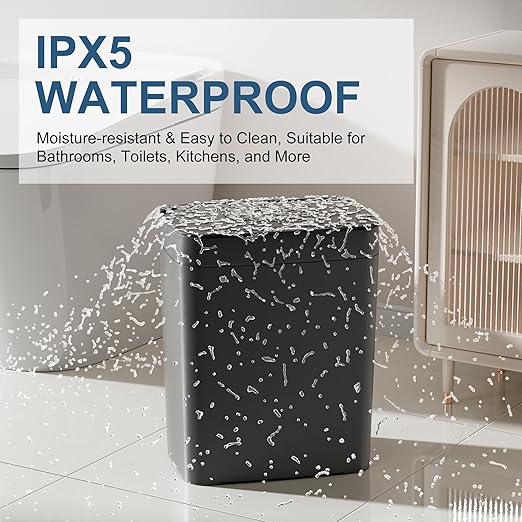 2 Pack 2.7 Gal Bathroom Trash Can with Lid, Automatic Trash Can Small Smart Garbage Can Touchless, Slim Motion Sensor Waterproof Plastic Trash Bins for Bedroom Office Kitchen Toilet Black