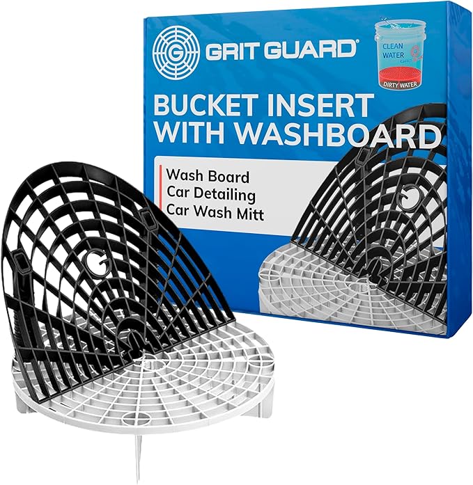 Grit Guard The Original Bucket Insert with Washboard Combo | Removes Dirt from Wash Mitt for Detailing | Car Wash Bucket Insert & Washboard | Black/White