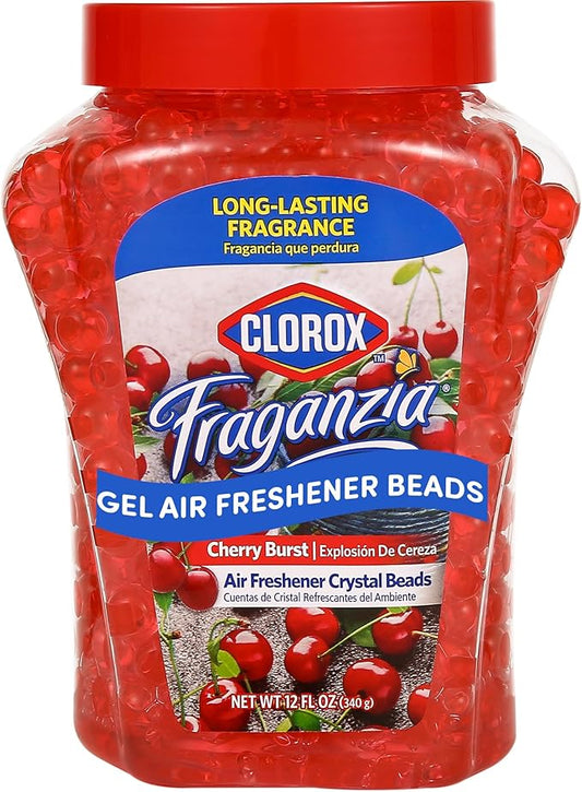 Clorox Fraganzia Crystal Beads Air Freshener in Cherry Burst Scent - Long-Lasting Room Deodorizer - Odor Eliminator Gel Beads to Freshen Home, Car, or Office, 12 Fl Oz