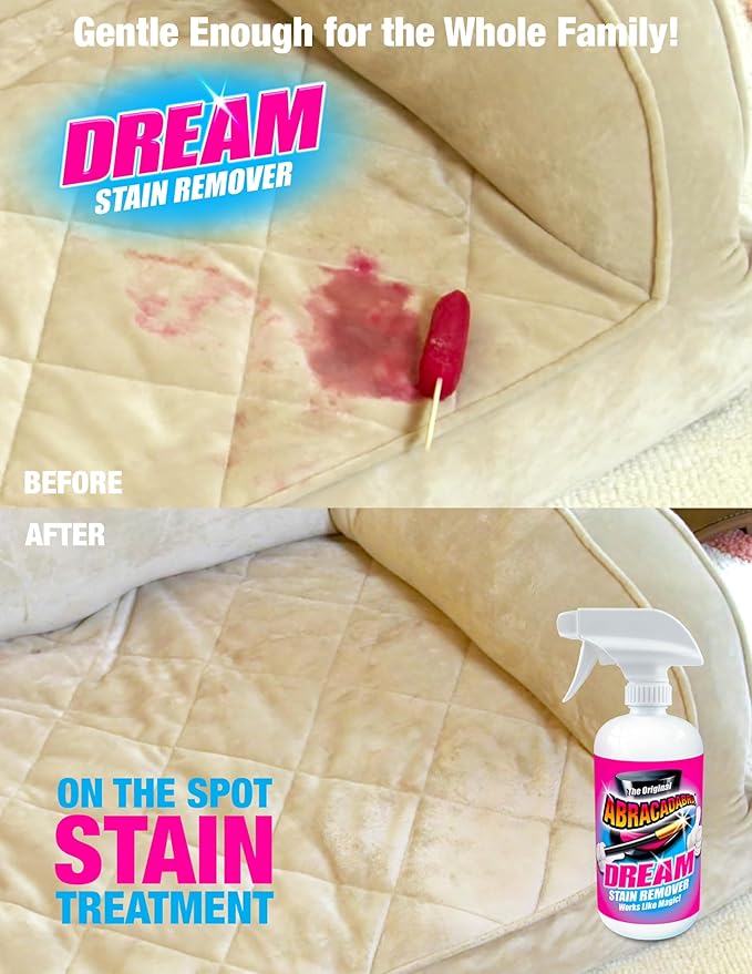 Abracadabra® Dream Stain Remover - 16oz Stain Remover Spray - a Family, Kids and Pet Necessity - Removes Food, Wine, Coffee Stains and More Off Clothing, Carpet and Upholstery - as seen on tv