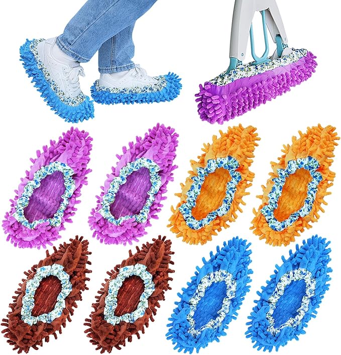 Mop Slippers Shoes Cover Duster - Microfiber Mopping Slippers for Floor Cleaning,Floor Cleaning Tools, Washable Reusable Socks Mop Shoes Microfiber Foot Socks (4 Pairs)