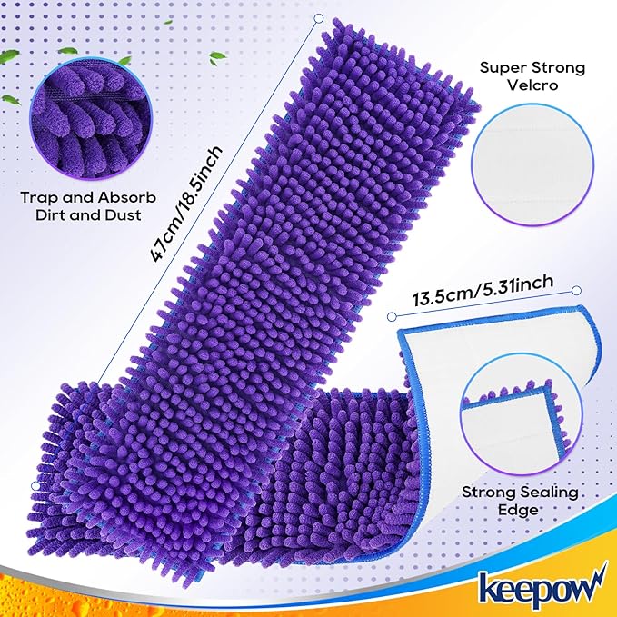 KEEPOW Pet System Microfiber Sweeping Pad for Mop, Replacement Pad for Floor Cleaner Dog & Hardwood Floors, 18 Inch Washable Cleaning & Dusting Pads, Attracts & Picks Up Pet Hair (4 Pack)
