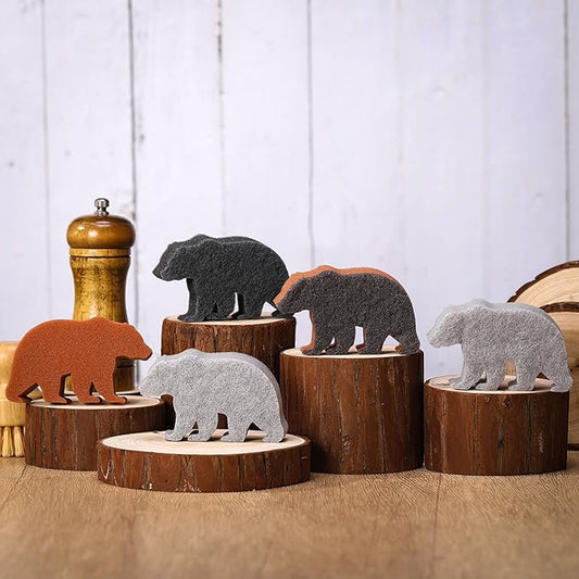 Tioncy 12 Pack Rustic Bear Kitchen Sponges Bulk Dual Sided Scrubber Brown Black Bear Sponges Dishwashing Kitchen Cleaning Accessories for Funny Christmas Holiday Household Supplies