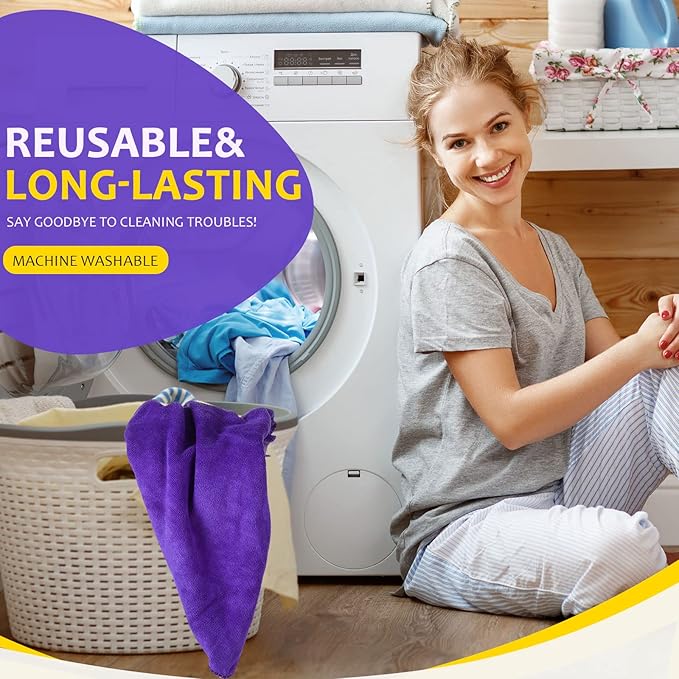 Nuenen Microfiber Cleaning Cloths for Cars 16 x 16 Inch Ultra Absorbent Car Towels Drying Reusable Cleaning Supplies House Kitchen Window Microfiber Towel(Purple,60 Pcs)