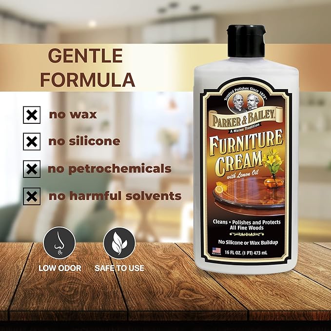 Parker & Bailey Furniture Cream - Multisurface Wood Cleaner and Polish Furniture Quick Shine Restorer Protector Kitchen Cabinets Surface Cleaner House Cleaning Supplies Home Improvement