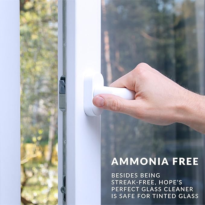 HOPE'S Perfect Glass Cleaner, Streak-Free, Ammonia-Free Window, Mirror, Screen, and Shower Door Cleaner, Indoor and Outdoor Glass Surfaces, 32 Fl Oz Spray Bottle and 67.6 Fl Oz Refill, Pack of 4