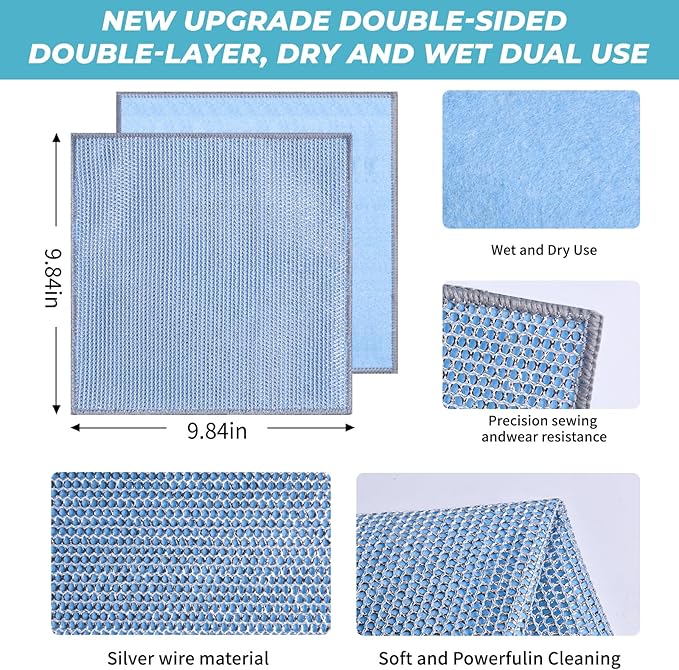 10PCS Non-Scratch Multipurpose Steel Wire Dishcloths - Reusable Quick-Dry Odor-Free Scrub Cloths for Dishes, Kitchen Cleaning Cloths for Cookware, Sinks, Stove Tops(9.84X9.84)