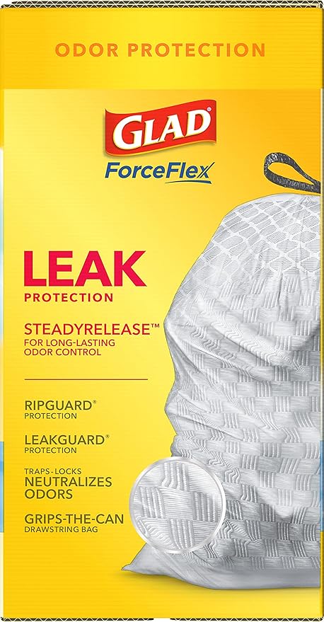Glad Tall Kitchen Drawstring Trash Bags - Odorshield 13 Gallon White Trash Bag, Febreze Fresh Clean, 110 Count