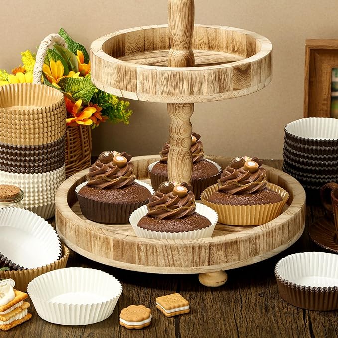 Uiifan Disposable Round Cupcake Liners Paper Baking Cups Wrappers Cupcake Paper Microwave Oven Safe Bakeware Mold for Snacks Cakes(4 Colors,300 Pack)