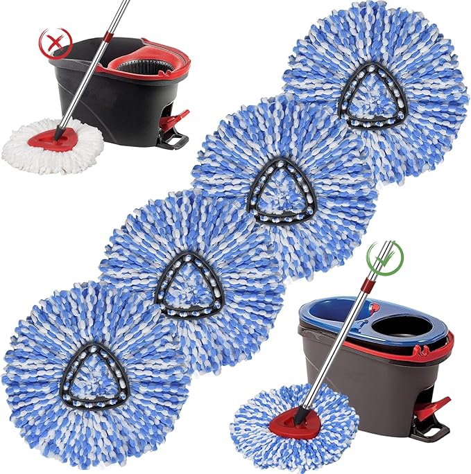 4 Pack Spin Mop Replacement Heads, Microfiber Mop Refills Compatible with Ocedar Mop Heads Replacements 2 Tank System, Replace Head Safe for Cleaning All Hard-surfaced Floors