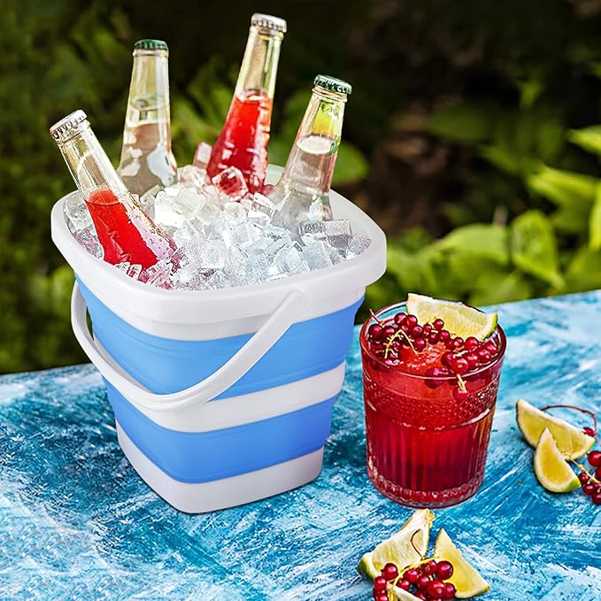 2 Pack Collapsible Buckets 5L 1.3Gallon Small Cleaning Bucket for Household Portable Plastic Bucket Outdoor Car Washing Tub Foldable Camping Beach Sand Water Pot Pail Space Saving Square Grey and Blue