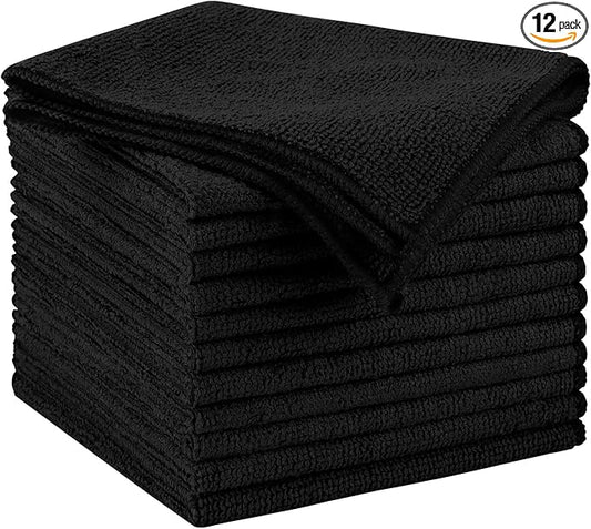 AIDEA Microfiber Cleaning Cloth Black 12PK, Microfiber Towels for Cars, Premium Car Cloths, Dusting Cloth Lint Free Cleaning Rags for SUVs, House, Kitchen, Window, Workshops,11.5×11.5"