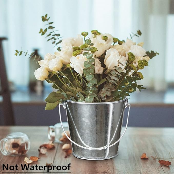 Galvanized Tin Metal Buckets with Handle - 6 Pack 4.3 Inch Iron Pail, Easter Bucket,Pencil Holder and Flower Pots,Craft Supply Holders for Events,School Storage and Party. (Silver, 4.3" Top)