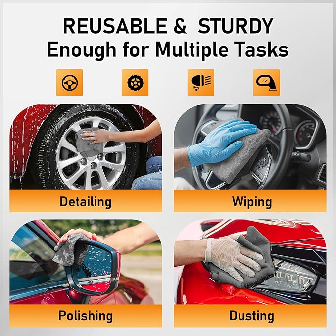 HOMERHYME Microfiber Cleaning Cloth Roll, 75 Pack Tear Away Microfiber Towels, Reusable Washable Shop Towels, Lint Free Cleaning Rags for Car, Home, Garage & Workshop 11.5"x11.5" Grey