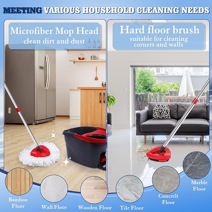 6 Pack Mop Replacement Heads Compatible with Oceda EasyWring 1-Tank System - Includes 2 Mop Scrub Brush Head, Microfiber Mop Refills, Easy Cleaning Mop Head Replacement（White)