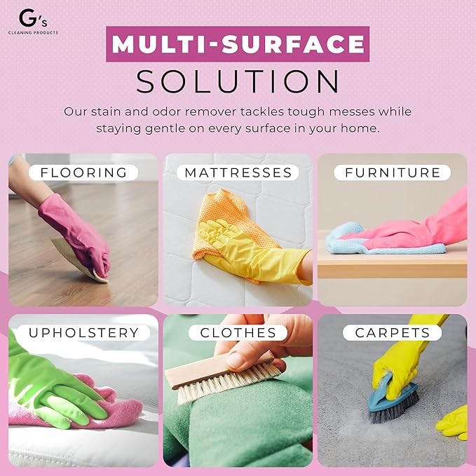 G's Cleaning Biodegradable Stain & Odor Remover Spray – 32 oz Pet Urine Enzyme Cleaner – Pet Odor Eliminator for Home – Cat & Dog Pee Carpet Cleaner – Stain Remover for Rug, Floor, Furniture, Mattress