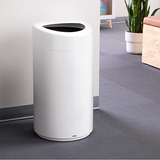 Safco Open Top Trash Can, 14 Gallon Stainless Steel Modern Garbage Can for Indoor Use, White