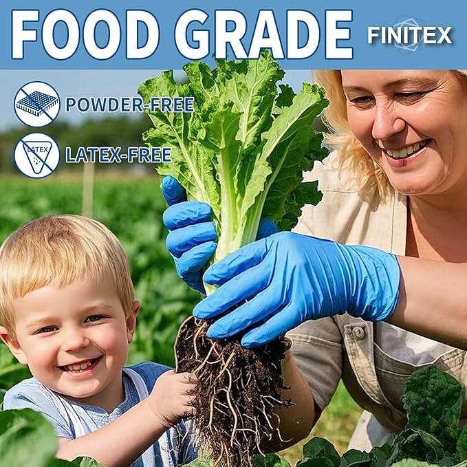 FINITEX Blue Disposable Nitrile Exam Gloves - 200 PCS/BOX 3.5mil Rubber Powder-Free Latex-Free Medical Cleaning Food Gloves