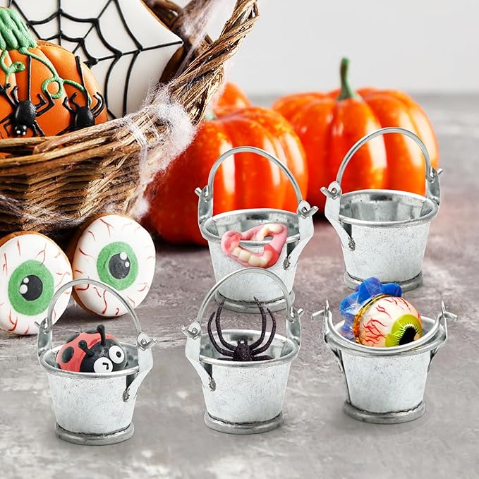 0.87inch Galvanized Mini Tin Bucket with Handle, Set of 24, Ideal for Craft Projects, Micro Landscape and Micro House