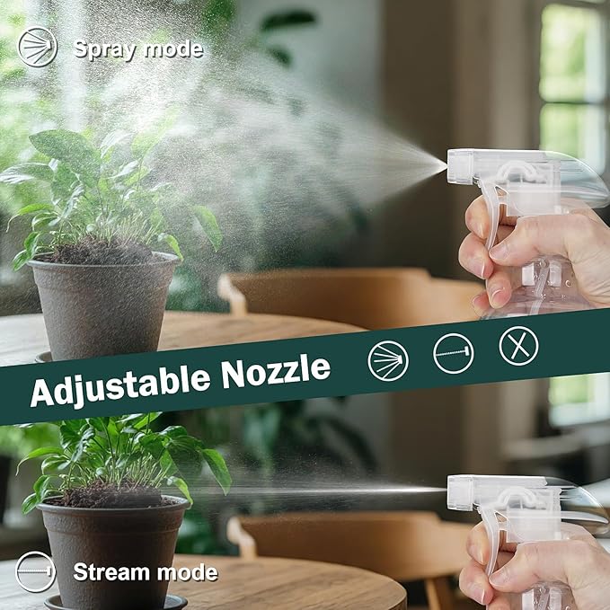 Spray Bottles Plastic Spray Bottle for Hair Mist/Stream Heavy Duty Empty Spray Bottles for Cleaning Solutions, Plants, Cooking (16.9oz-Clear+nozzle)