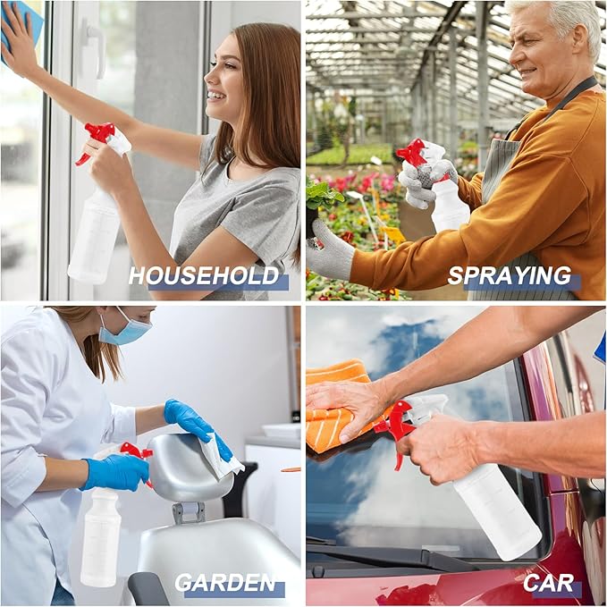 Eccliy 20 Pack 16oz Empty Spray Bottles, Leakproof Cleaning Bottles with Measurement and Adjustable Nozzle for Housekeeping, Commercial Use(Gourd,Red Spray Head)