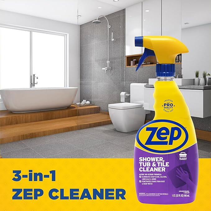 Zep Shower Tub and Tile Cleaner 32 oz ZUSTT32 (Case of 4) - No Scrub Pro Formula Breaks up Tough Buildup on Contact