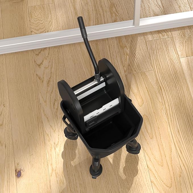HOMCOM Mop Bucket with Wringer on Wheels for Floor Cleaning, 27.5 Quart Down Press Wringer with Handle and Mop, Black