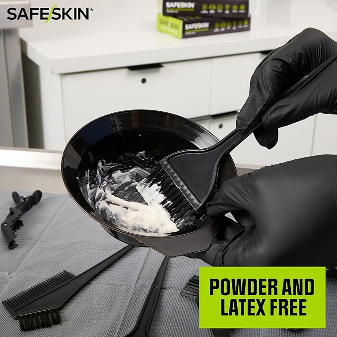 SAFESKIN Black Nitrile Disposable Gloves Powder Free Latex Free Tattoo, Food Prep, 3.5 mil