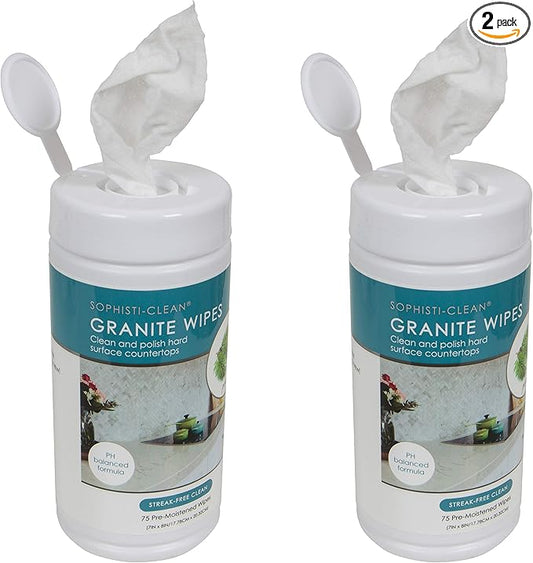 Evriholder Sophisti-Clean Granite Wipes 75 Count, Pre-Moistened Disposable Cloths for Hard Surface Countertops, Pine Fragrance, Pack of 2, Model: SCG2P6-AMZ