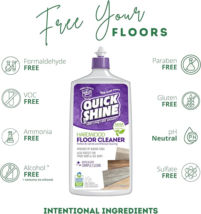 Quick Shine Hardwood Floor Cleaner 27oz, 6Pk| Use in Spray & Vac Mops| Removes Dirt & Scuff Marks| Ready-to-Use, Streak Free, No Rinse| Safer Choice Cleaner| Perfect for Gentle and Effective Cleaning