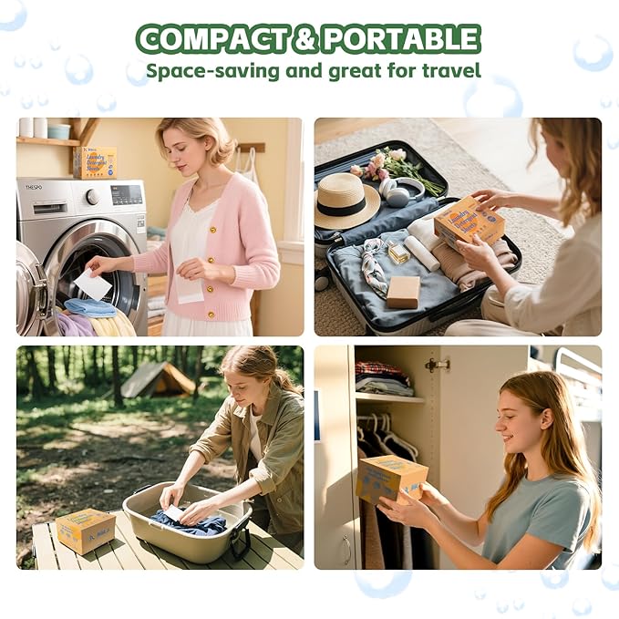 Laundry Detergent Sheets - 400 Loads Unscented Gentle on Sensitive Skin, Laundry Sheets for Dorm,College,Home, Hotel,Apartment,Camping,Ruise,Road Trip,Small Space, Family School Travel Essentials