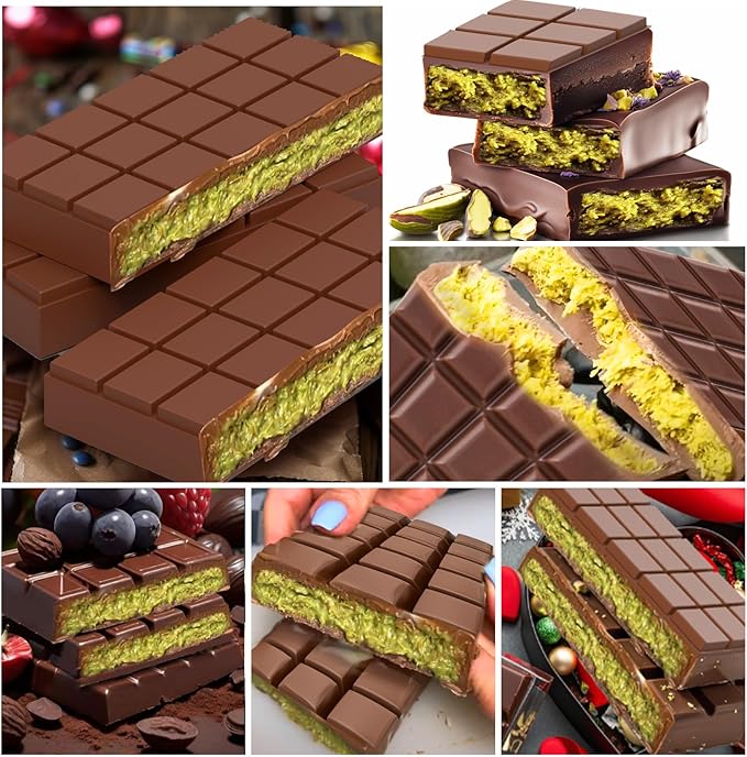Juome Large Chocolate Bar Mold Deep 2 Pack - 1 Inch Deep Silicone Thick Molds for Stuffed Chocolate, Filling Knafeh Pistachio Candy With 100Pcs Bags