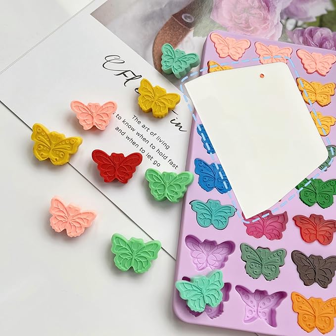 Mini Butterfly Silicone Molds for Chocolate Gummy Candy, Butterfly Mint Molds Ice Cube Molds with Scraper (butterfly)