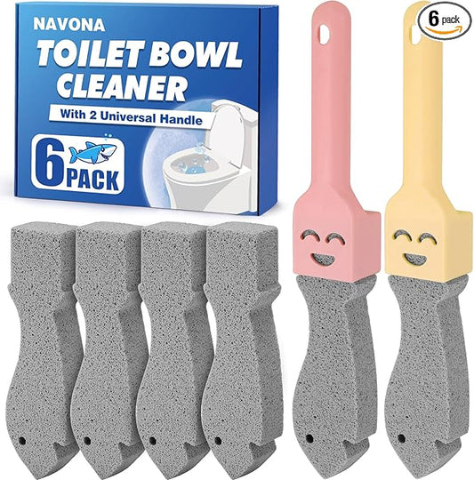Navona 6 Pack Pumice Stone Scouring Sticks with 2 Universal Handles, Grey Pumice Stone for Cleaning Toilets, Bathrooms