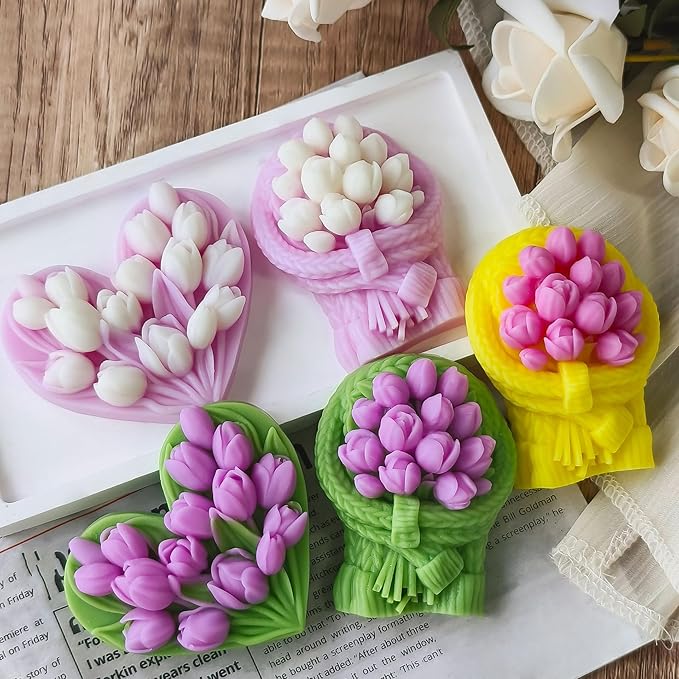Tulip Flower Molds Flower Candle Resin Mold - Resin Casting Silicone Molds for Home Decor & Candle Making Wave Spiral Mold