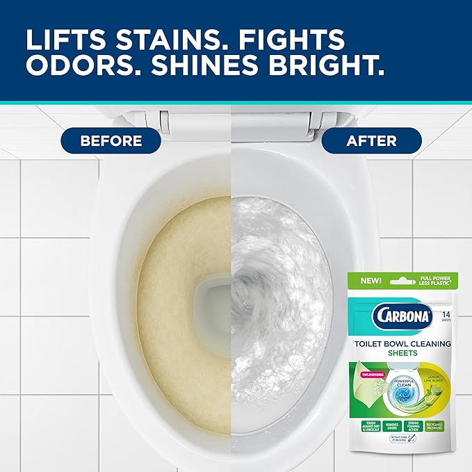 Carbona Toilet Bowl Sheets – Lemon Lime Scent – Powerful Foaming Toilet Bowl Cleaner – 14 Sheets – Less Plastic Waste