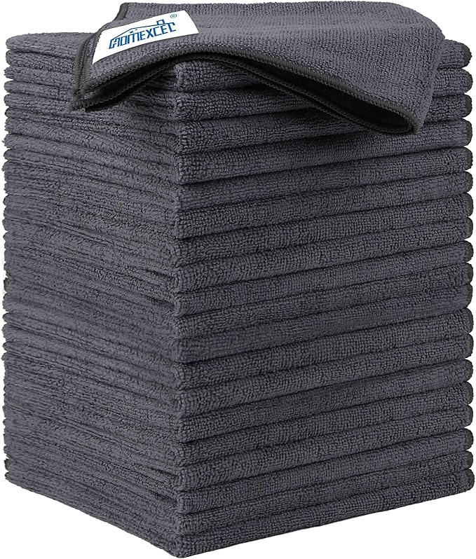 HOMEXCEL Microfiber Cleaning Cloth 20 Pack 11.5 x 11.5 inch Microfiber Towels for Cars Ultra Absorbent Car Washing Cloth Lint Free Streak Free Cleaning Rags for Car Kitchen Window Grey