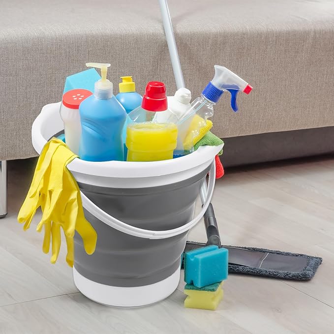 2pcs Collapsible Bucket with Handle, 10L (2.6 Gallon) Foldable Portable Plastic Mop Cleaning Bucket Household Water Supplies for Indoor Outdoor Camping Fishing Garden Car Wash