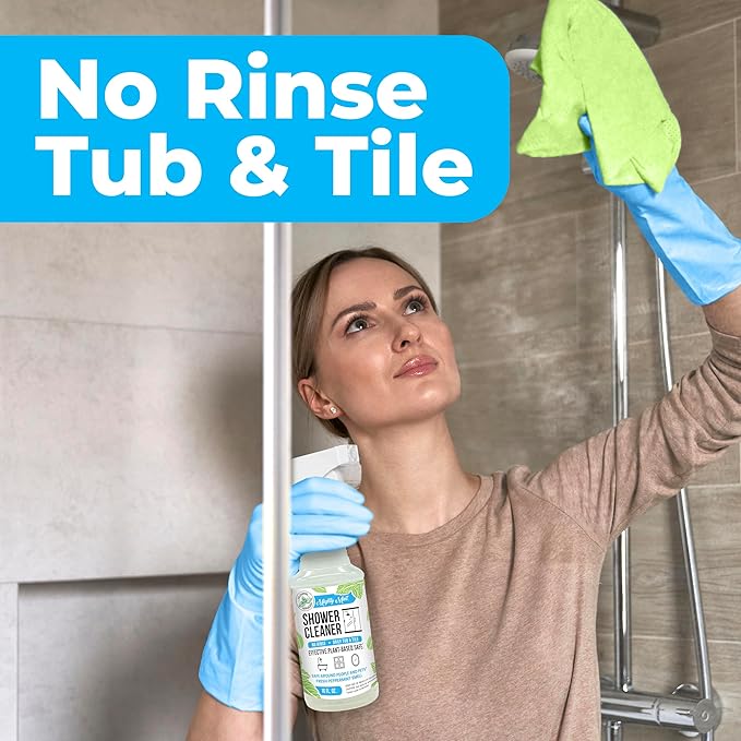 Mighty Mint Shower Cleaner, No-Rinse, No-Scrub, Daily Spray for Glass, Tile, Grout, Fresh Peppermint Scent, 16oz (Pack of 2)