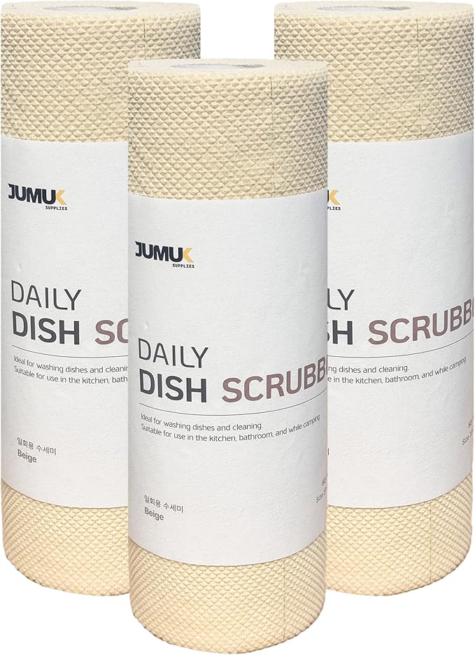 Daily Dish Scrubber Sheet Non-Scratch Household Disposable Cleaning Sponges | Recyclable, Eco-Friendly & Perfect for Kitchen, Home Cleaning and Outdoor Use (3, Beige)