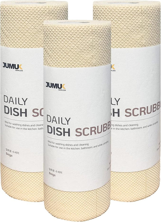 Daily Dish Scrubber Sheet Non-Scratch Household Disposable Cleaning Sponges | Recyclable, Eco-Friendly & Perfect for Kitchen, Home Cleaning and Outdoor Use (3, Beige)