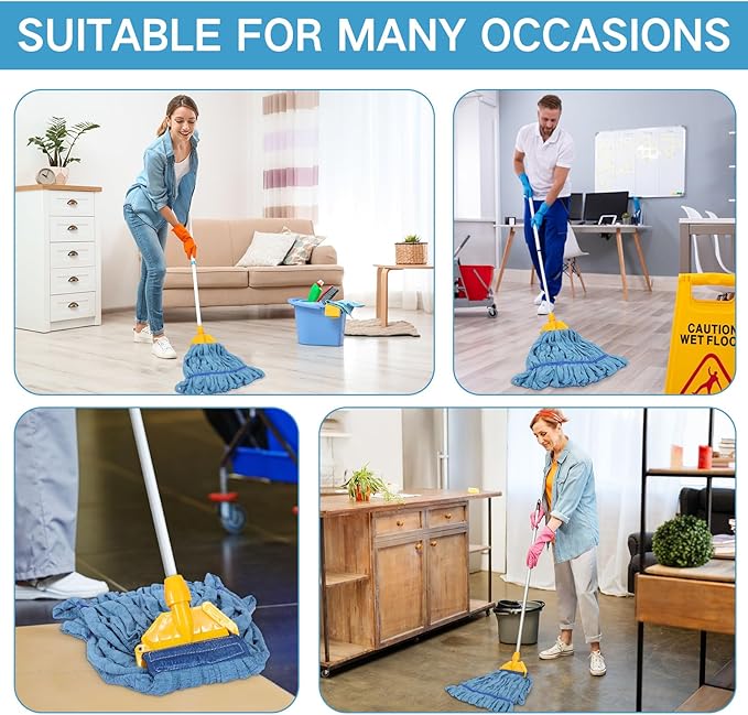 Lallisa 4 Pcs Commercial Mop Head Replacement Tube Microfiber Industrial Looped End Mop Heads Refill for Floor Cleaning for Home Commercial Industrial Use(Medium,Blue)