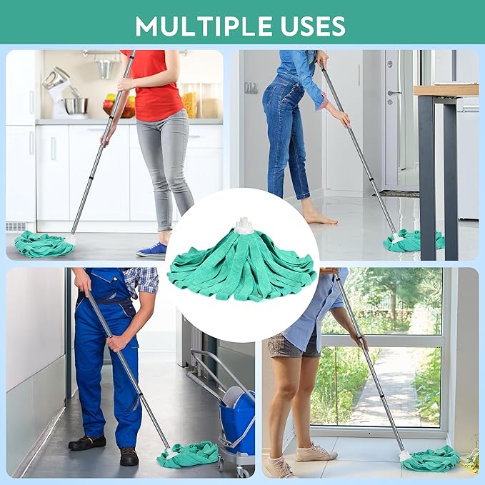 Matthew Microfiber Cloth Mop Compatible with Ceda Microfiber Cloth Mop Refill Commercial Replacement 54" Stainless Steel Handle with 2 Wet Mop Heads w/1 Handle Incl.2Pcs Microfiber Towels-Green