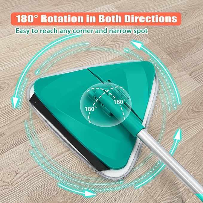 JEHONN Wall Cleaner Mop with Long Handle 82 Inches, 3-in-1 Ceiling Cleaning Tool Duster with 6 Replacement Microfiber Chenille Pads for Painted Walls, Baseboard, Window, Floor (Green)