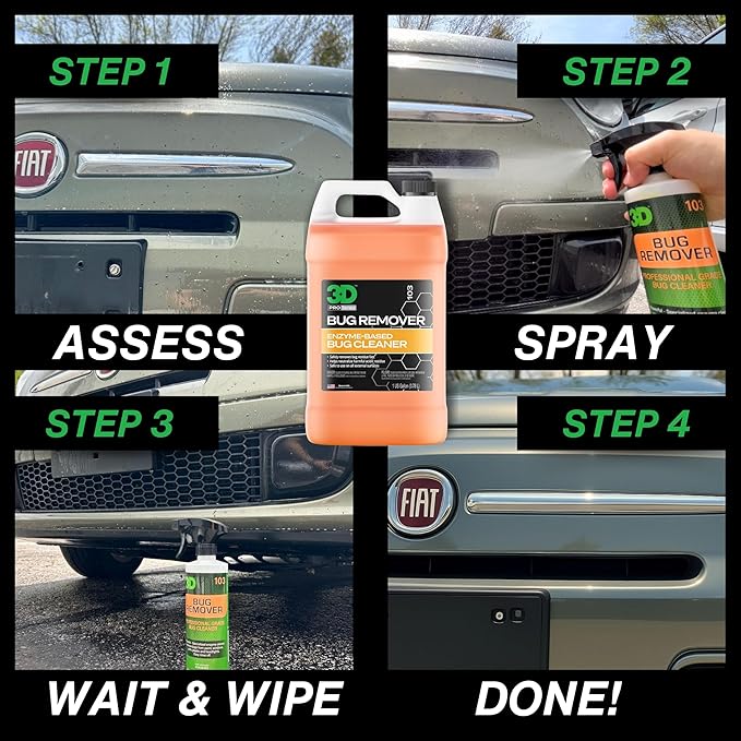 3D Bug Remover - All Purpose Exterior Cleaner & Degreaser to Wipe Away Bugs on Plastic, Rubber, Metal, Chrome, Aluminum, Windows & Mirrors, Suitable for use on Car Paint, Wax & Clear Coat (Gallon)